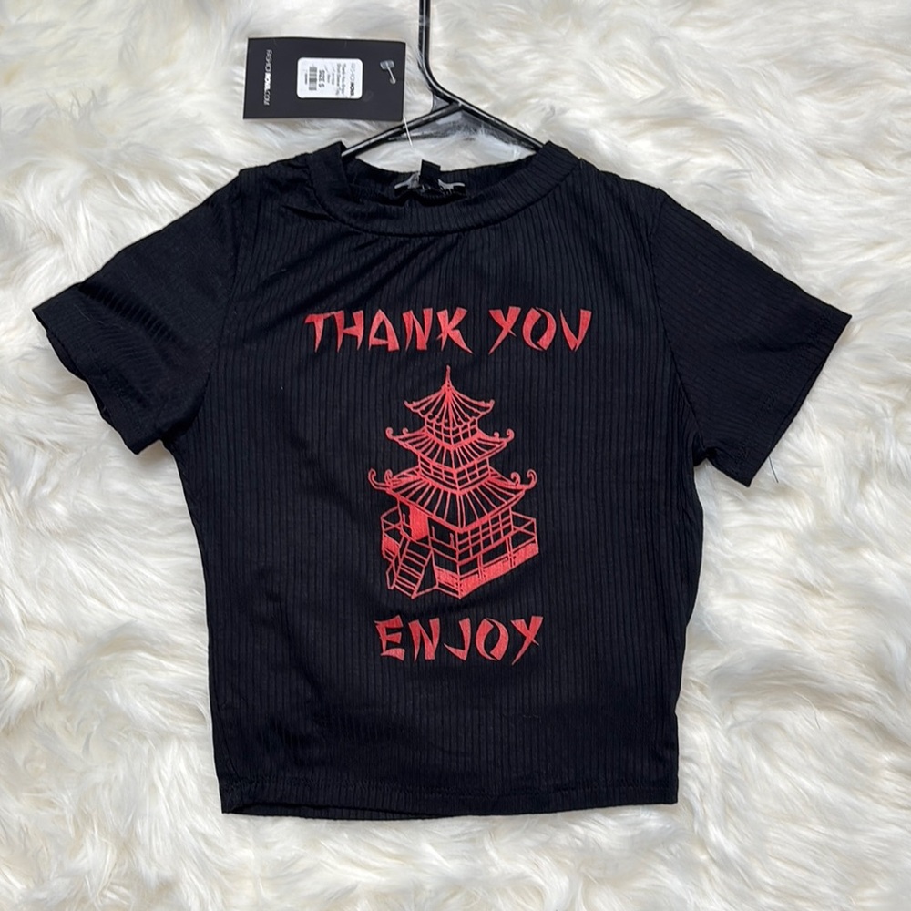 Black Graphic Tee with Red Print